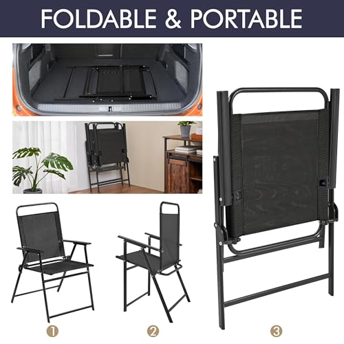 Black Set of 4 Folding Outdoor Chairs with Metal Frame and Armrests R668