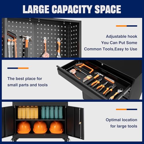 Metal Garage Storage Cabinet with Wheels, 3-Drawer Rolling Tool Cabinet E825