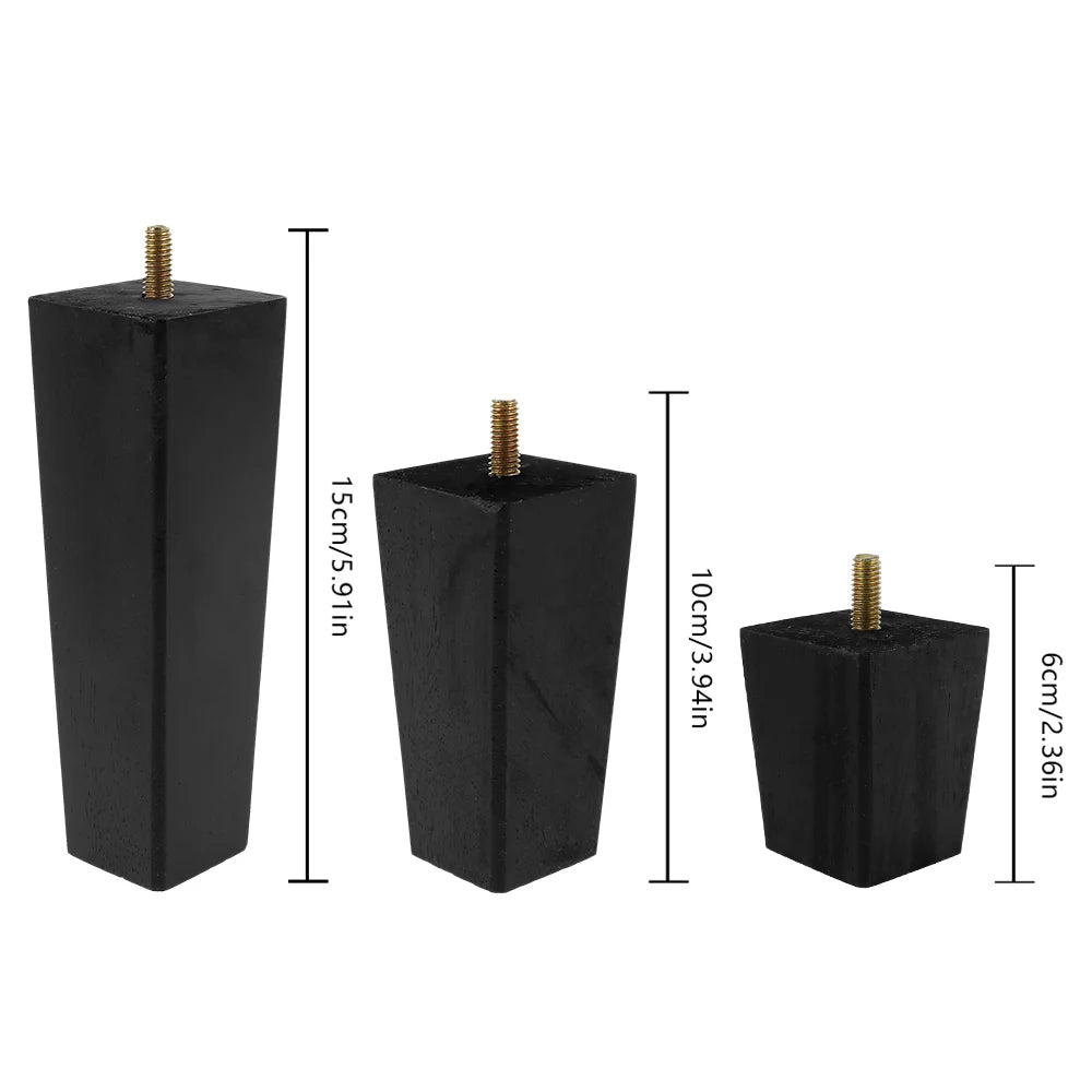 4X 2.4in Black Square Tapered Wooden Furniture Legs M731