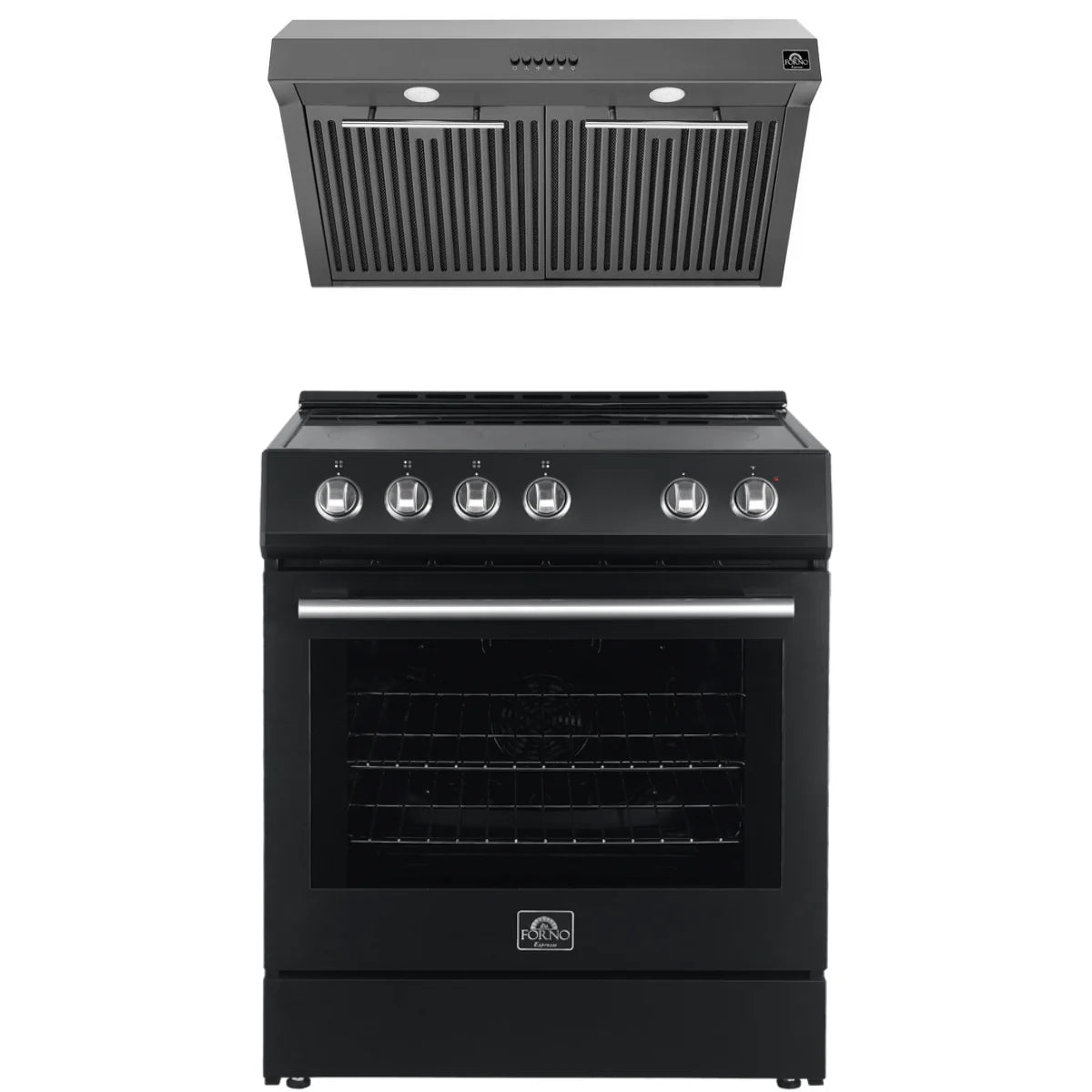 30 Electric Range and Range Hood in Black with Silver Handles C968