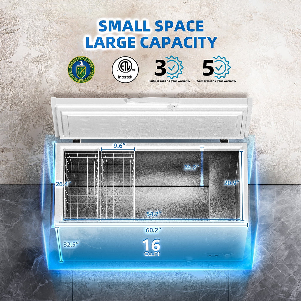 16 Cu.Ft. Chest Freezer with 2 Removable Baskets White G511