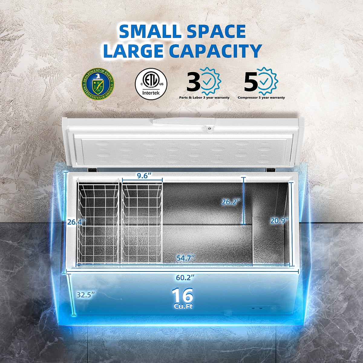 16 Cu.Ft. Chest Freezer with 2 Removable Baskets White G511