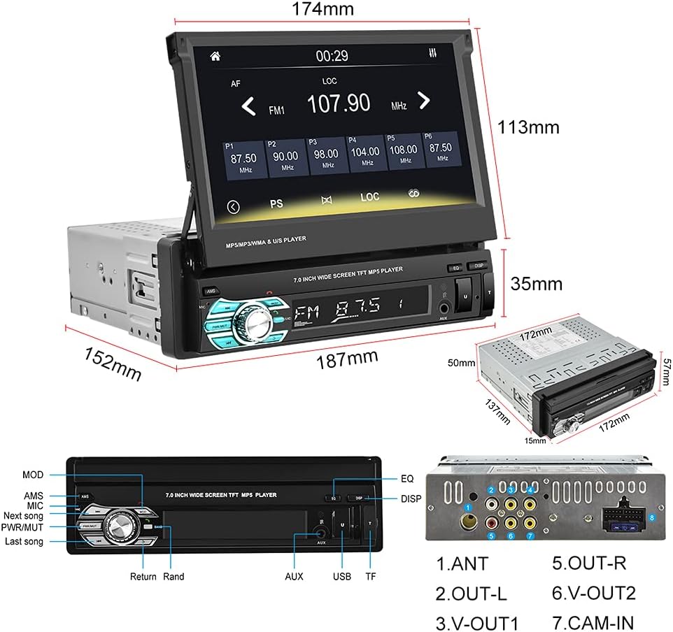Single Din Car Stereo with CarPlay, 7 Inch Flip Out Touchscreen Car Radio, Bluetooth FM G850