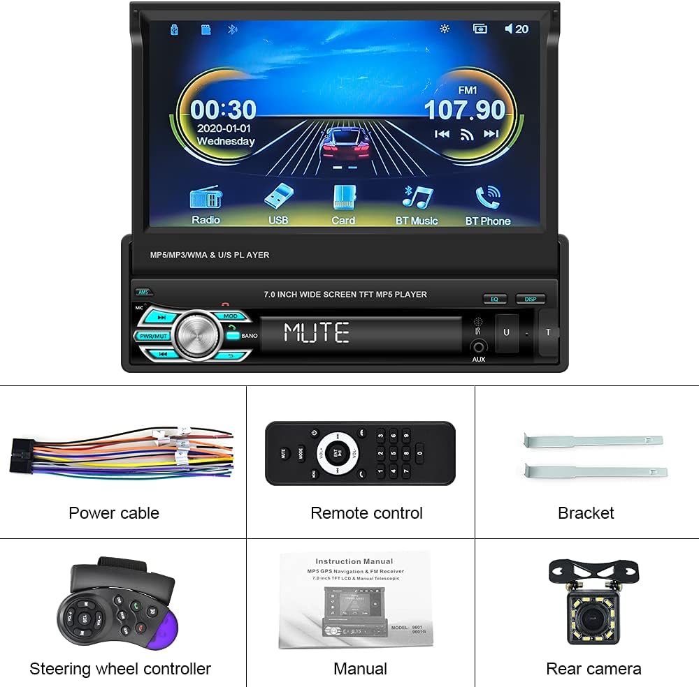 Single Din Car Stereo with CarPlay, 7 Inch Flip Out Touchscreen Car Radio, Bluetooth FM G850