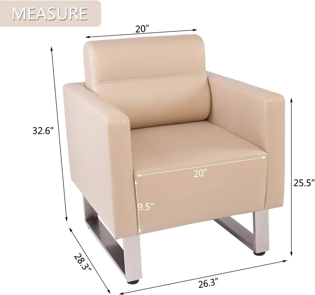 Beige PU Leather Office Guest Chair with Cushion C386712