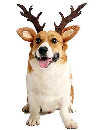 Pet Deer Costume Hat Christmas Dog Antlers Headbands Elastic Band Adjustable Reindeer Cap (Medium) X374