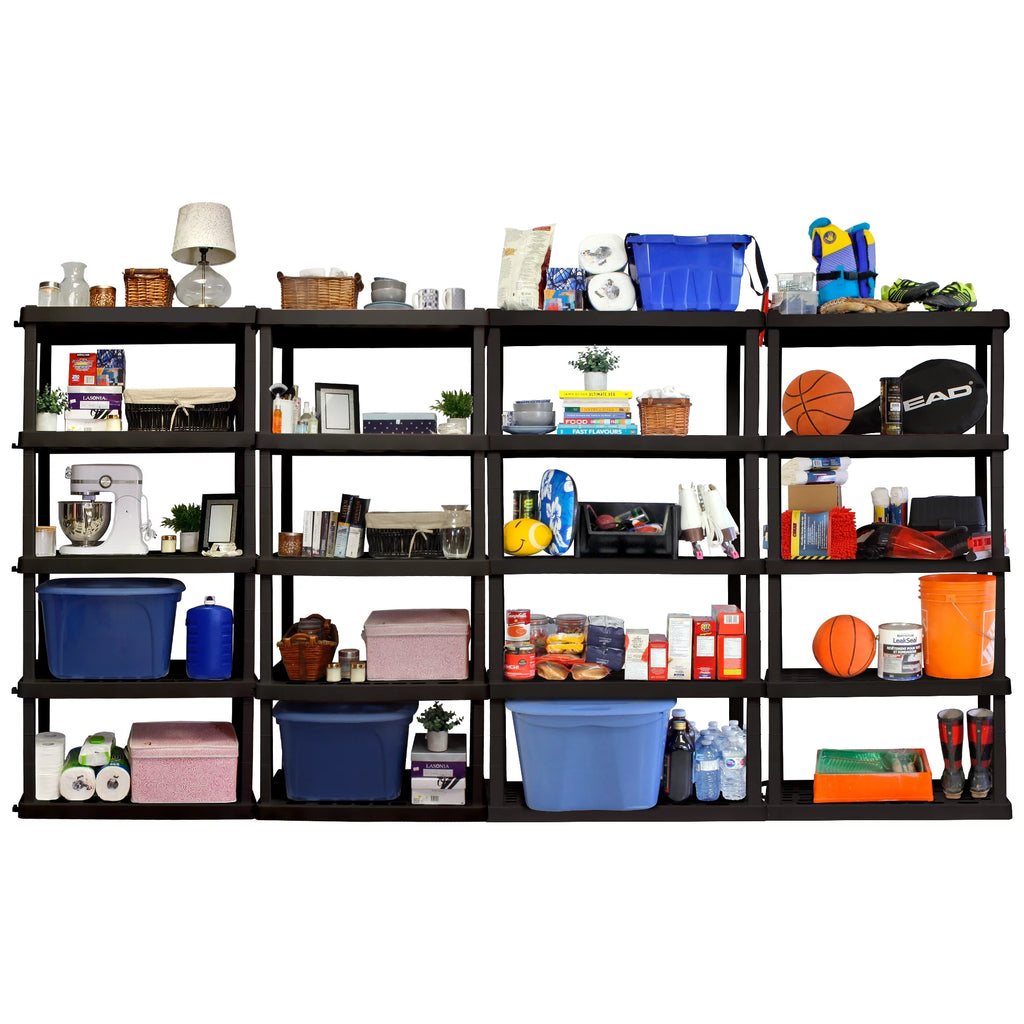 5-Tier Shelving Unit, Black, Pack of 4 I75836