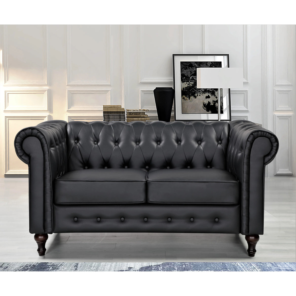 Cream White Velvet Upholstered Loveseat C3329