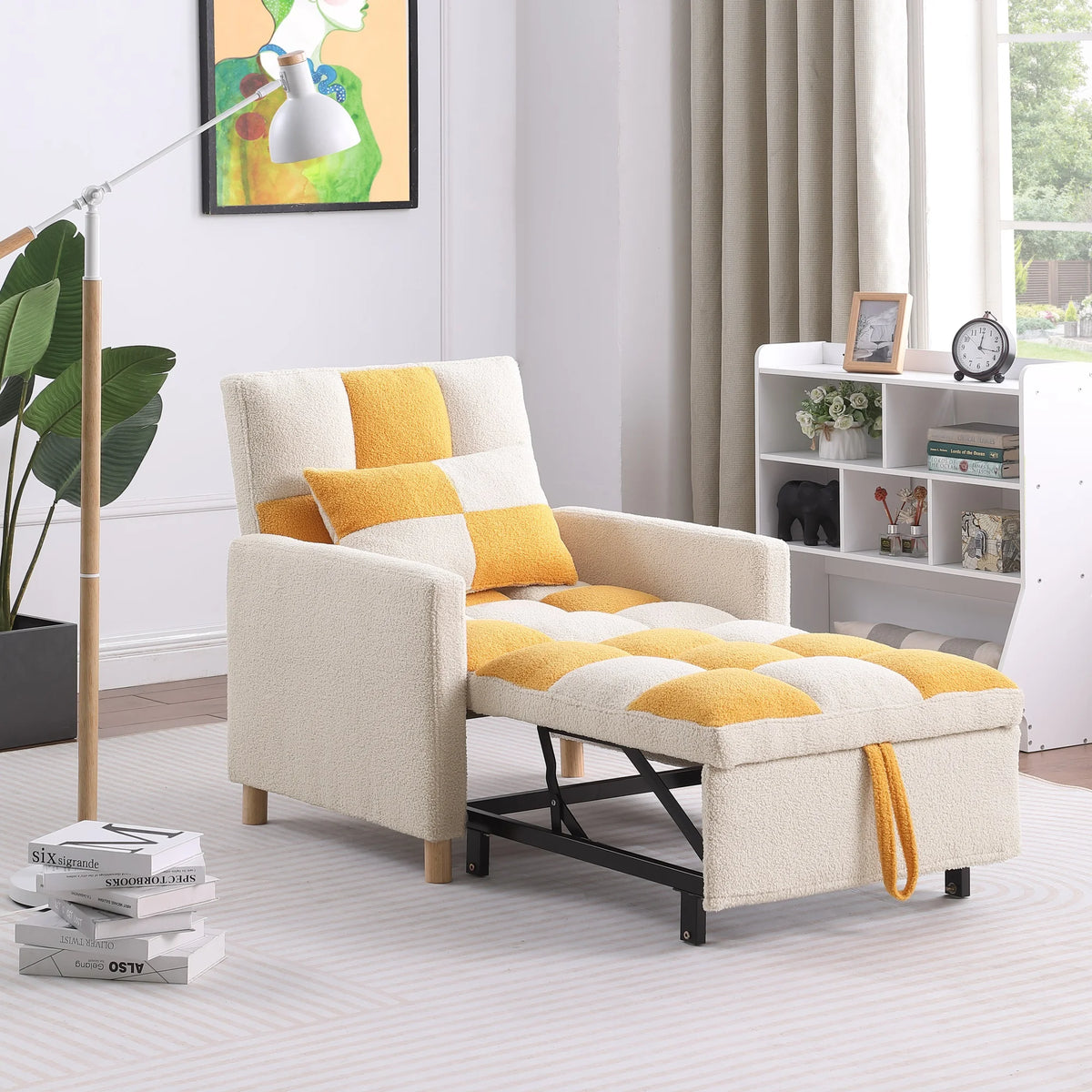 3-in-1 Convertible Sleeper Chair Bed Yellow U421565