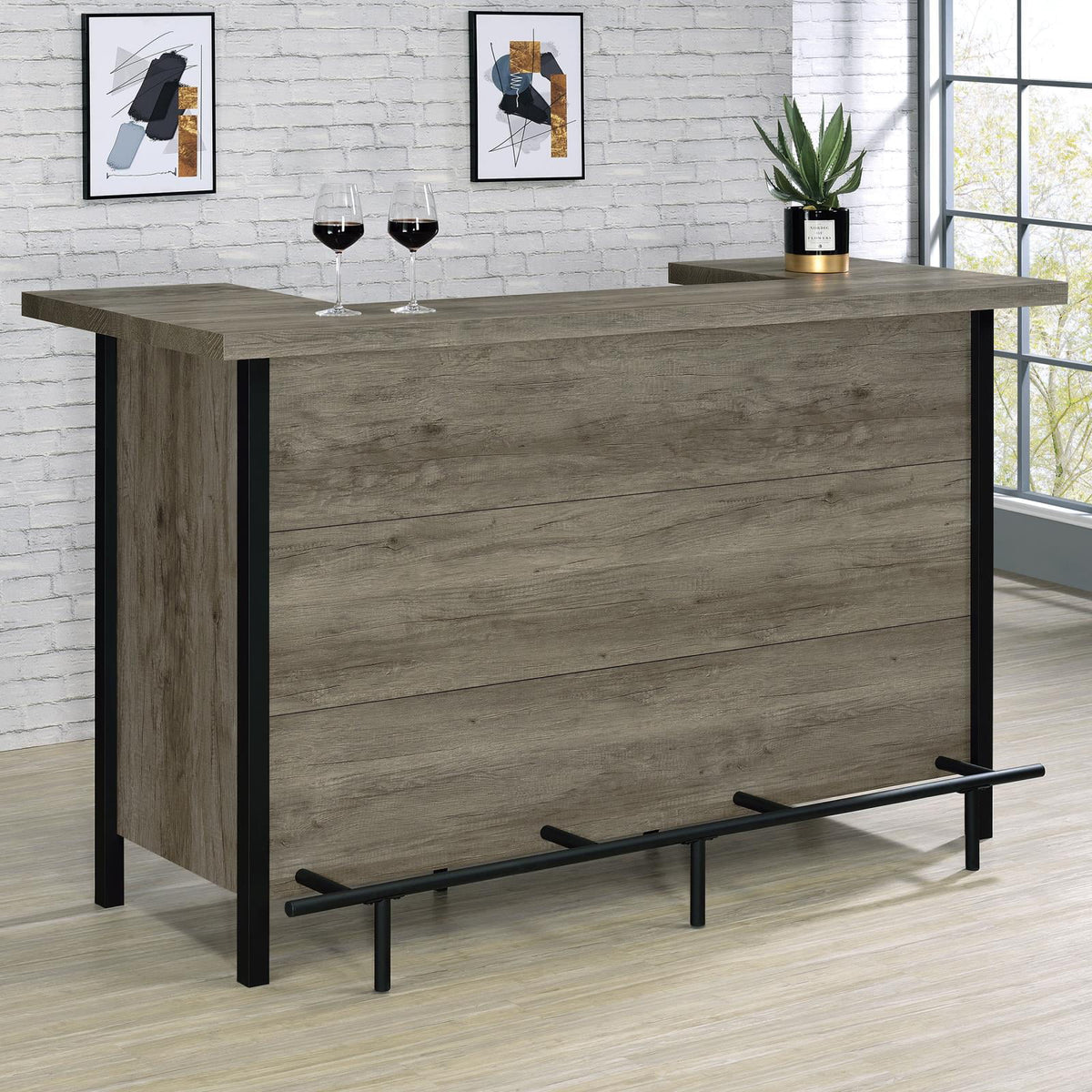 Bar Unit with Footrest Grey Driftwood and Black G856
