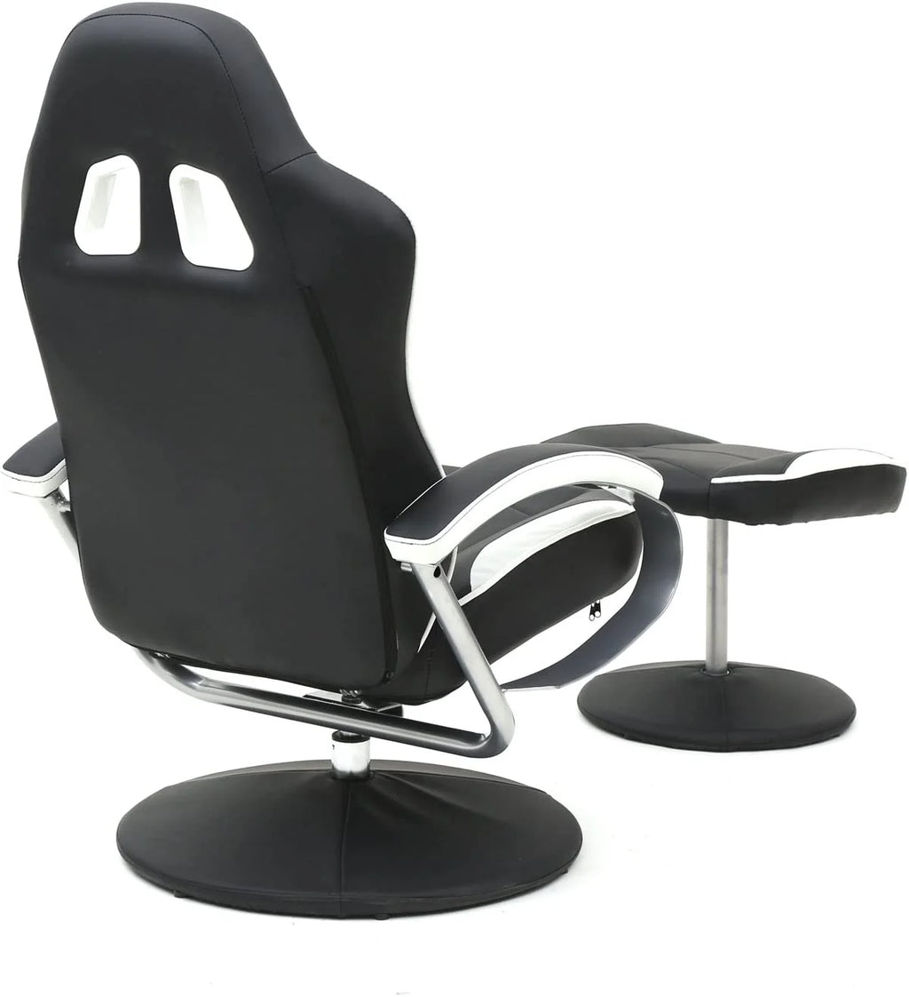 Black PU Racing Recliner Chair Set with Ottoman X554