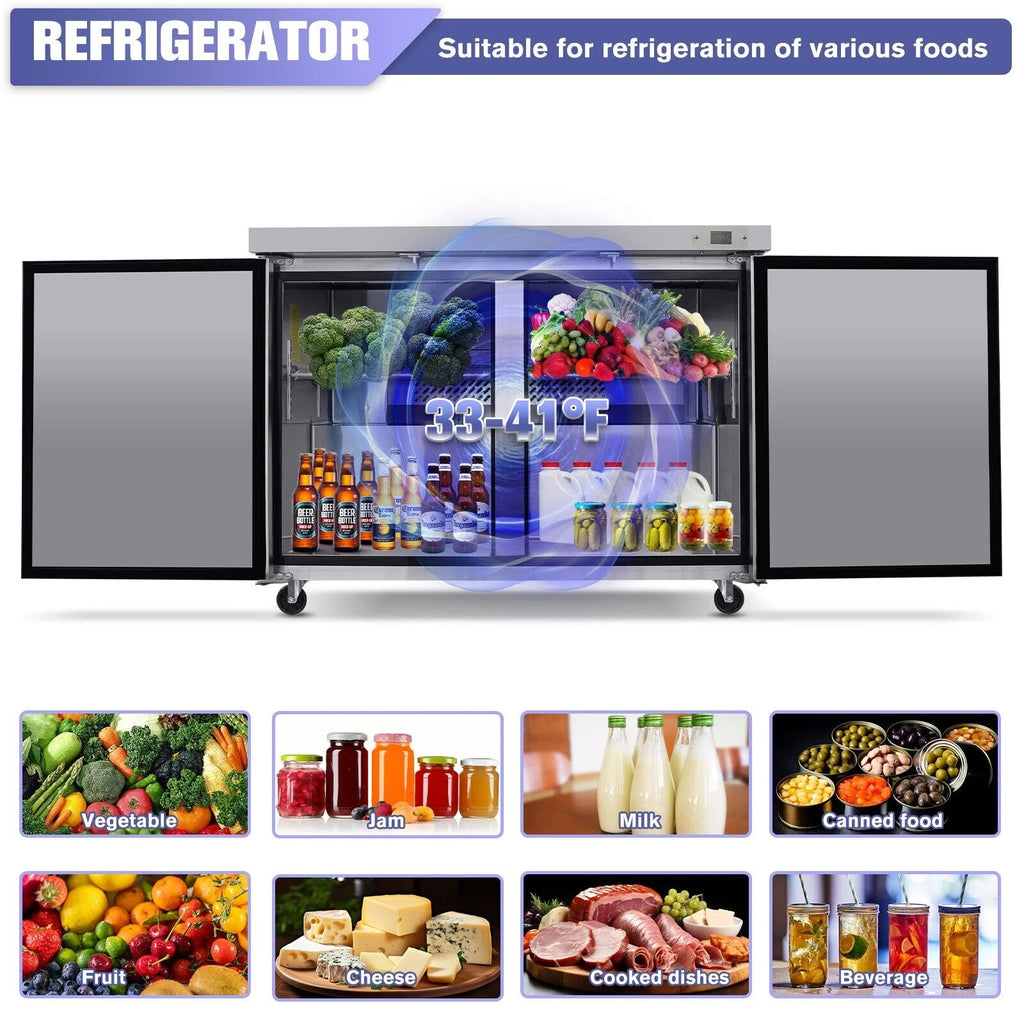 48" Undercounter Worktop Refrigerator Prep Table 14 Cu.Ft 2 Door E78996