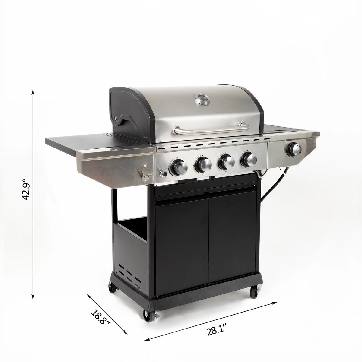 3-Burners Propane Gas Grill with Side Burner & Thermometer Stainless Steel T450105
