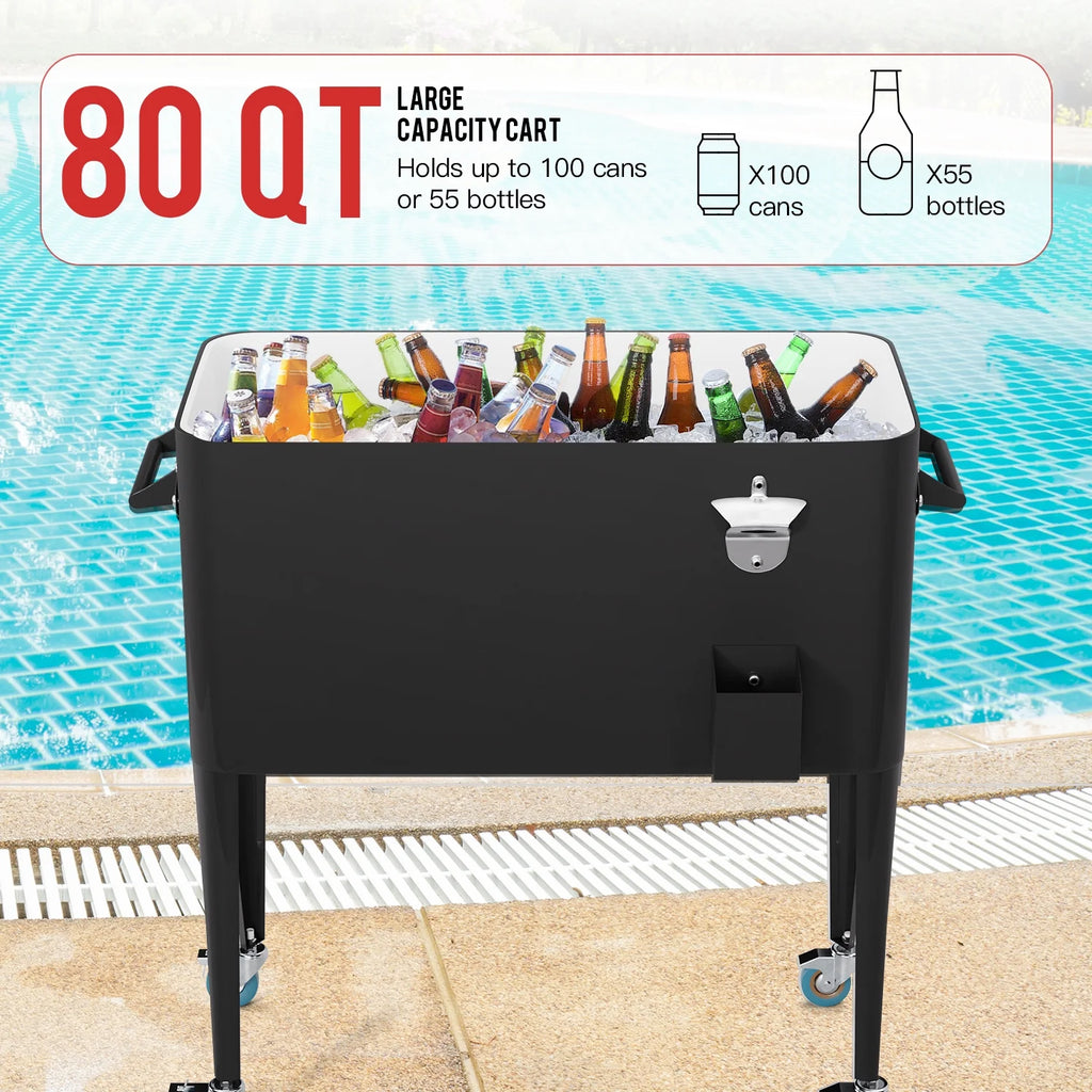 80 Quart Rolling Ice Cooler with Wheels and Bottle Opener A520632