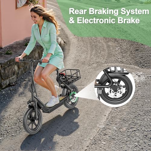 Electric Scooter with Seat, 500W Motor, 14'' Pneumatic Tires, Foldable O751421