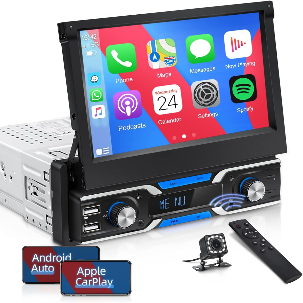 Single Din Car Stereo with CarPlay, 7 Inch Flip Out Touchscreen Car Radio, Bluetooth FM G850