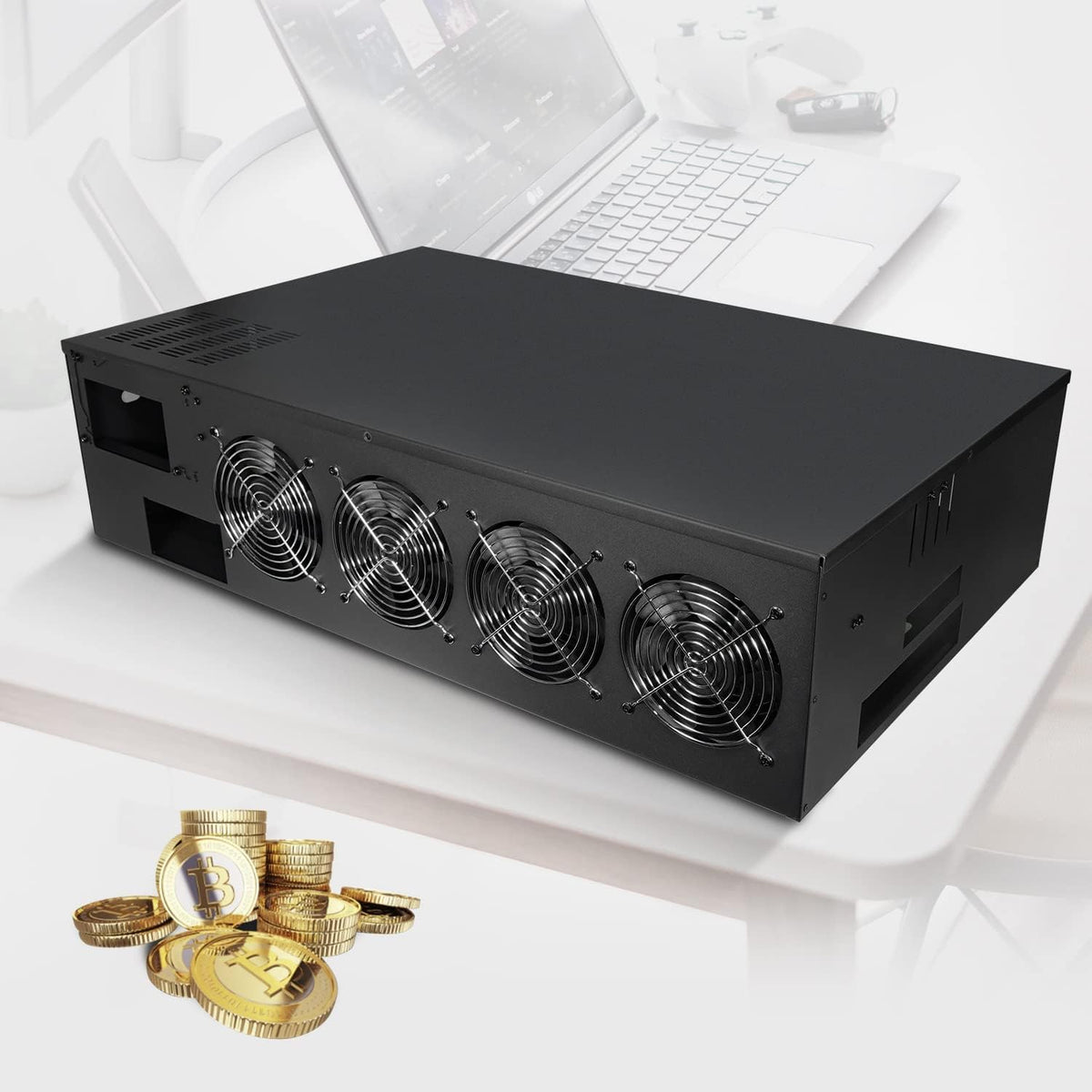 8 Ports GPU Mining Frame Case with 4 Cooling Fans Black U569003