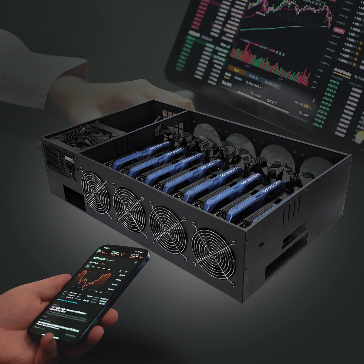 8 Ports GPU Mining Frame Case with 4 Cooling Fans Black U569003