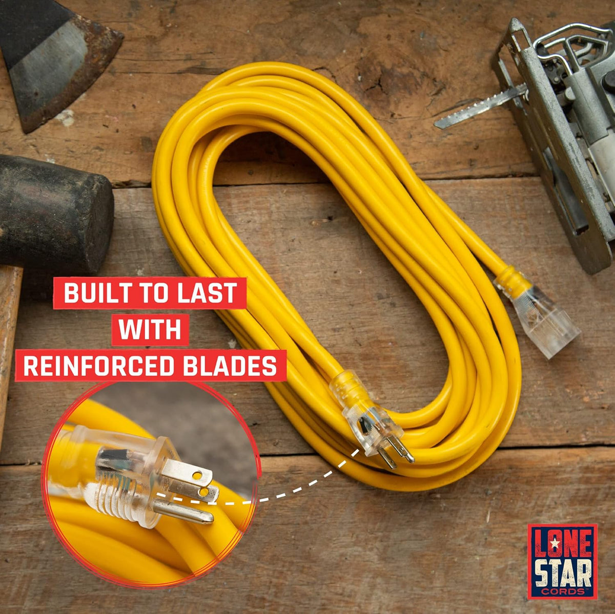 100 Foot 10/3 SJTW Lighted Extension Cord Yellow 3 Prong Grounded Plug 10 Gauge Pack of 2 H9379