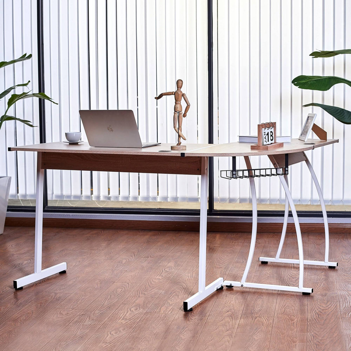 Oak L Shape Computer Desk with Cable Management A86844