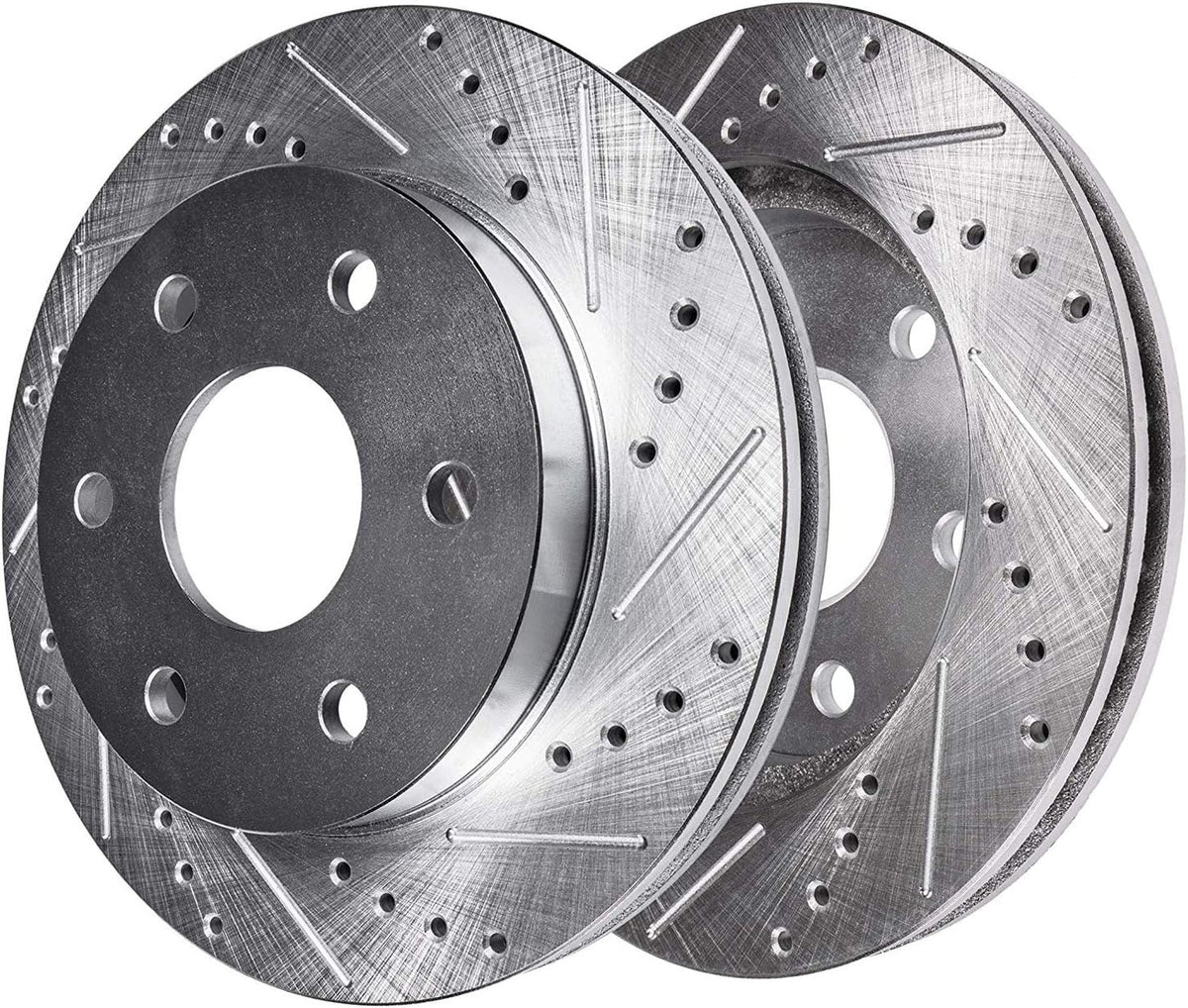 Drilled Slotted Disc Brake Rotors with Brake Pads 6pc Set B540878