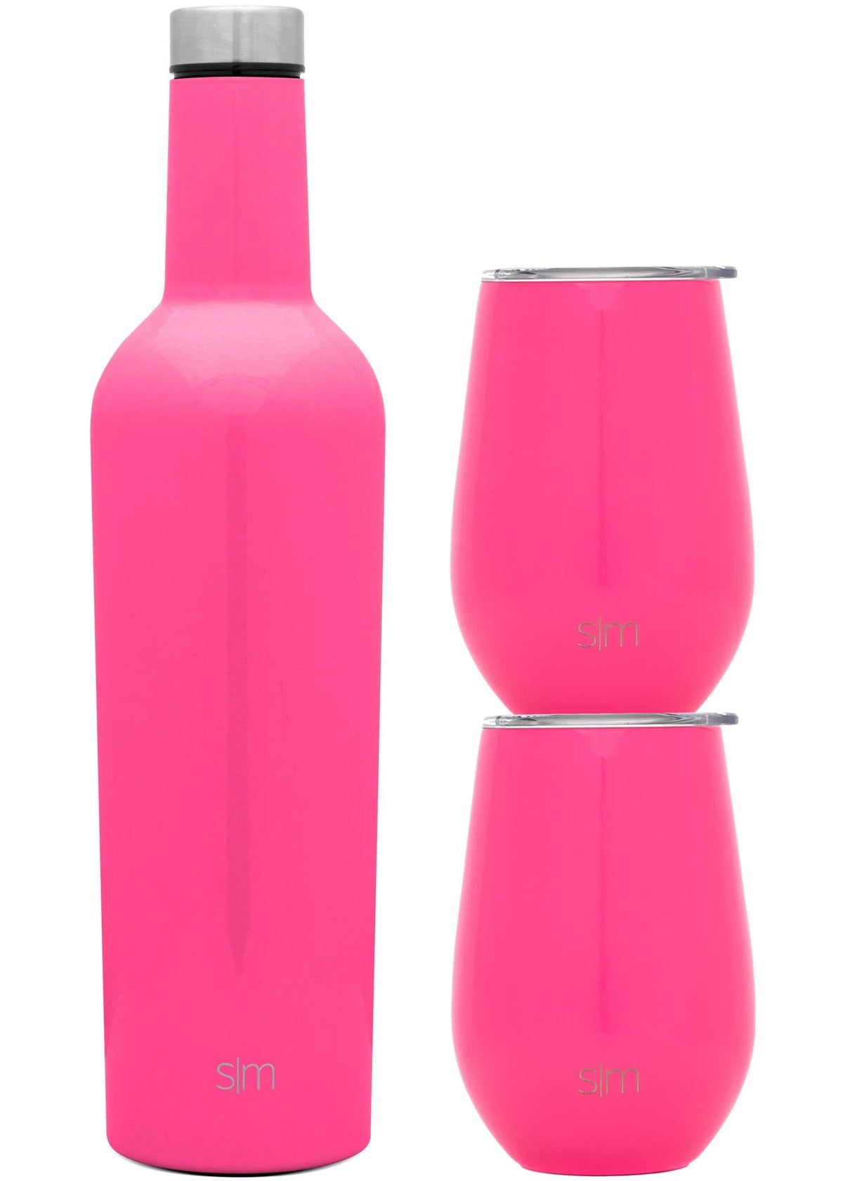 2 12oz Wine Tumbler Glasses with Lids & 1 Wine Bottle V5508