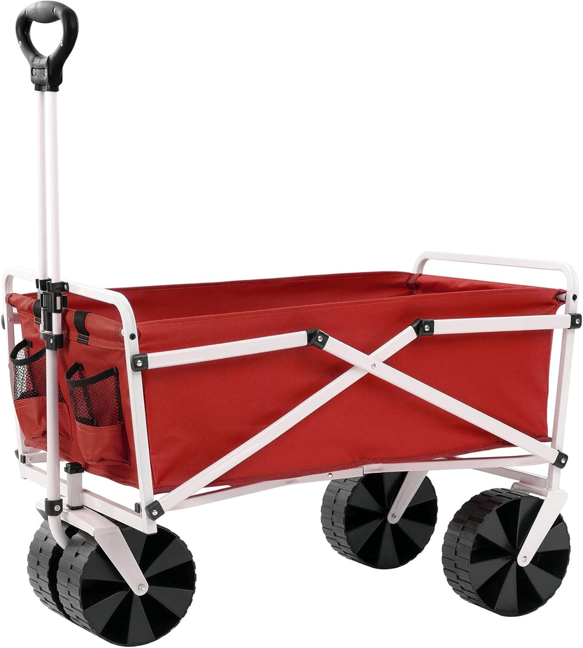 Folding Beach Wagon Collapsible Cart with Wheels Red N133