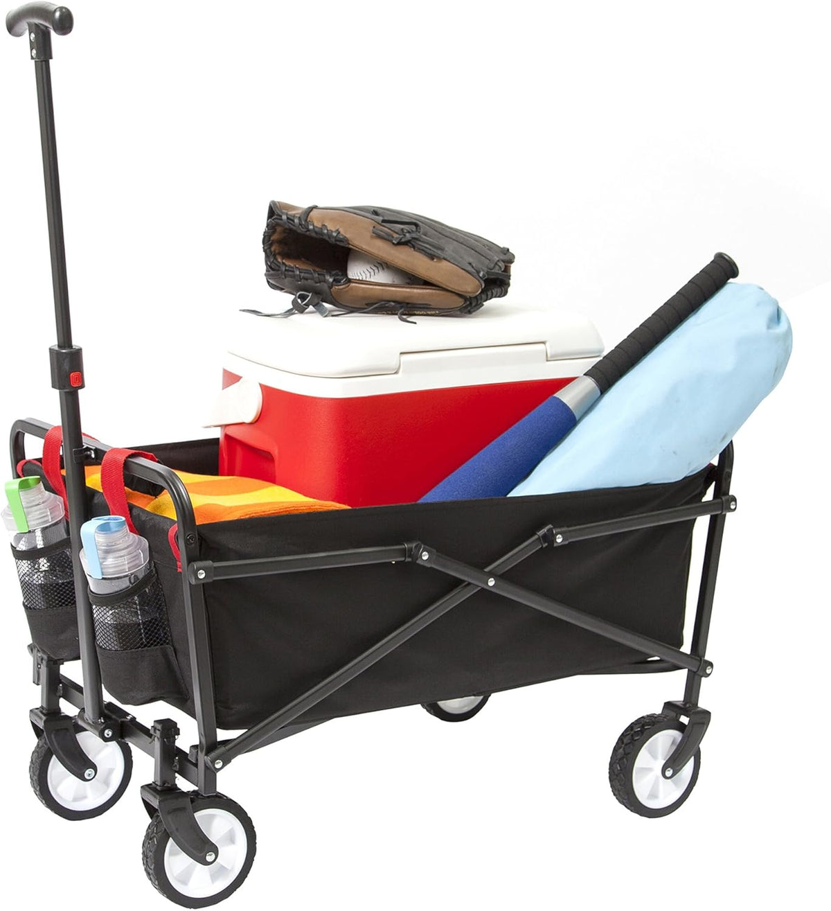 Folding Beach Wagon Collapsible Cart with Wheels Red N133