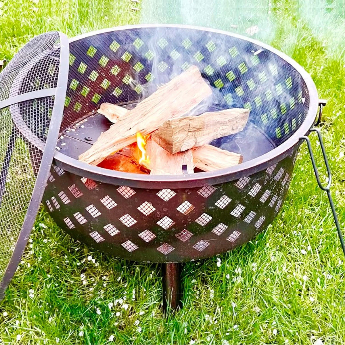 25 Inch Wood Burning Fire Pit with Spark Screen and Cover E560417