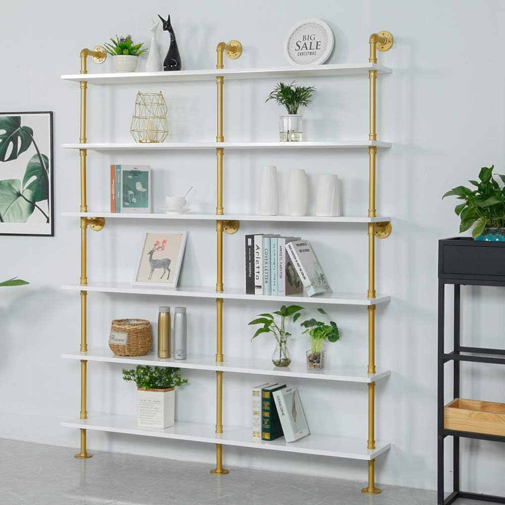 White 6-Tiers Wood Ladder Shelf Bookcase W216