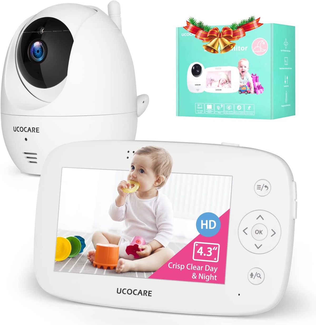 Baby Monitor with Camera and Audio, Night Vision, PTZ, Motion Detection, Auto Tracking, Temperature Monitor, 2-Way Talk K167282