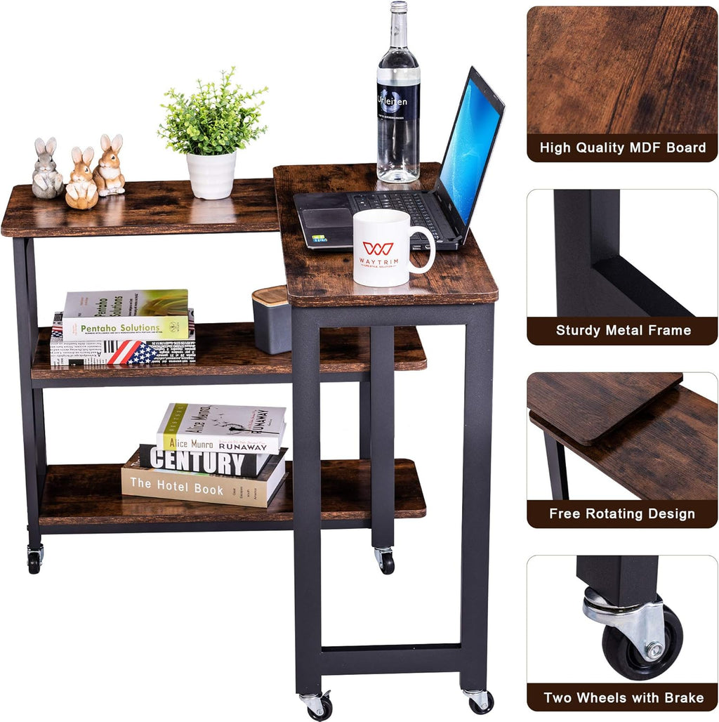 360° Free Rotating Sofa Side Table with 2 Tier Storage Shelves Z446728