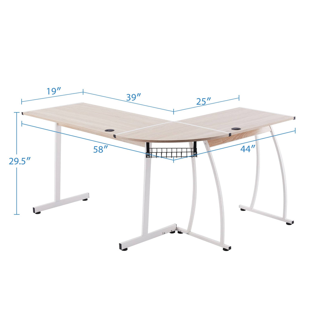 Oak L Shape Computer Desk with Cable Management A86844