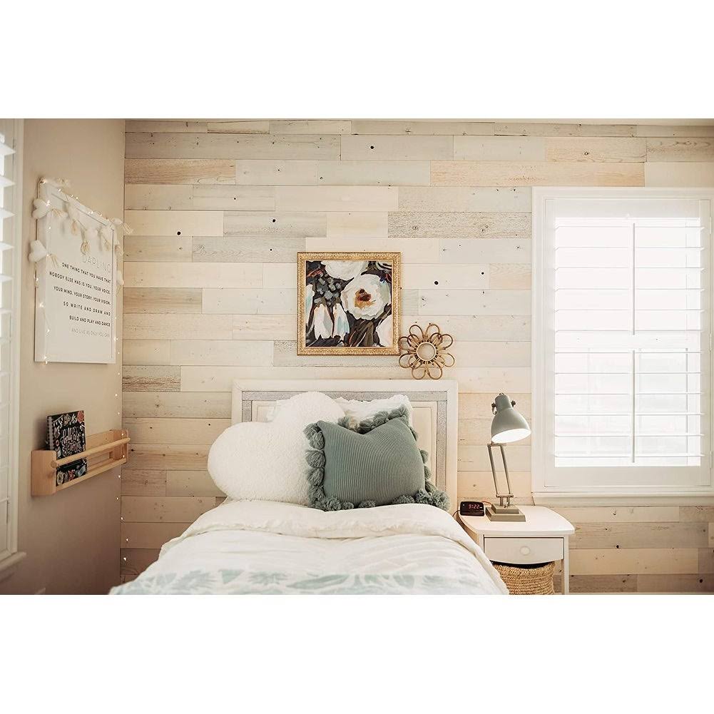 Reclaimed Wooden Wall Planks Peel and Stick 10 Sq. ft Coastal White G954
