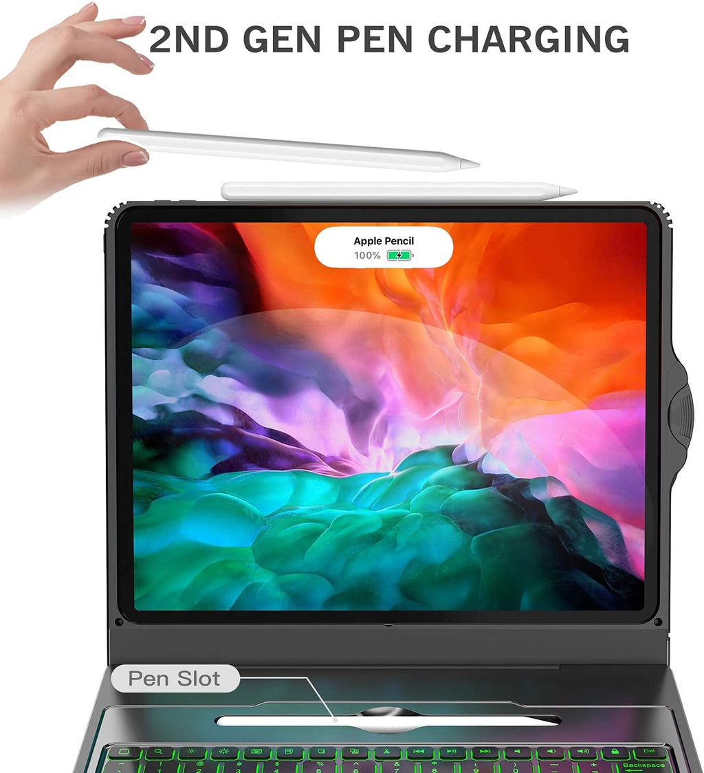 iPad Pro 12.9 Case with Keyboard, 7 Color Backlit, Black I317