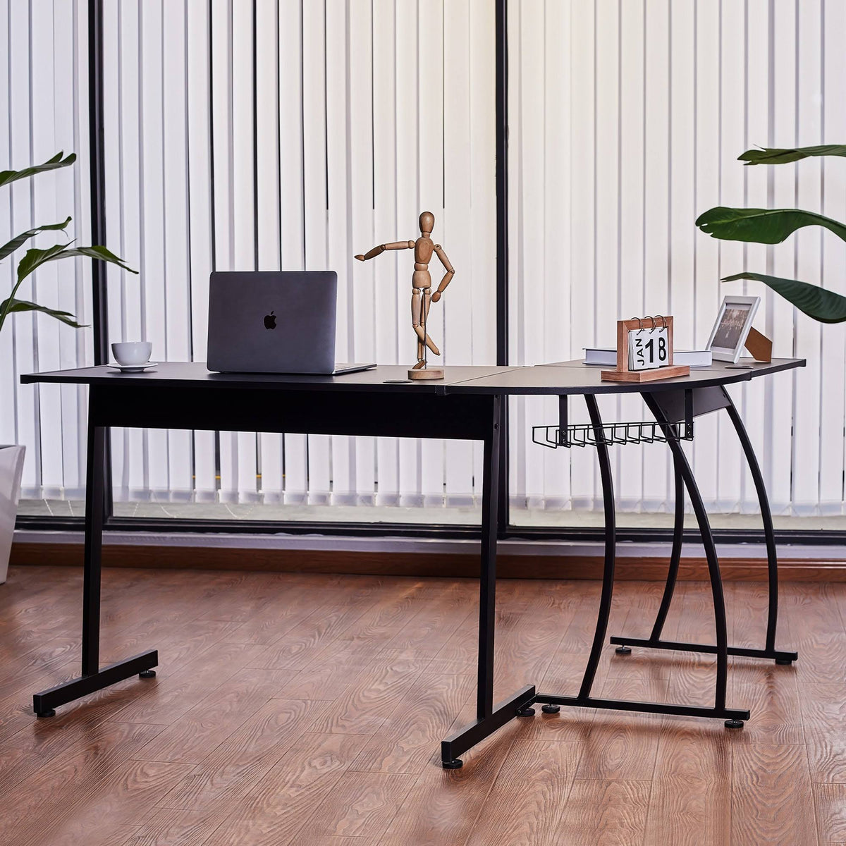 Oak L Shape Computer Desk with Cable Management A86844