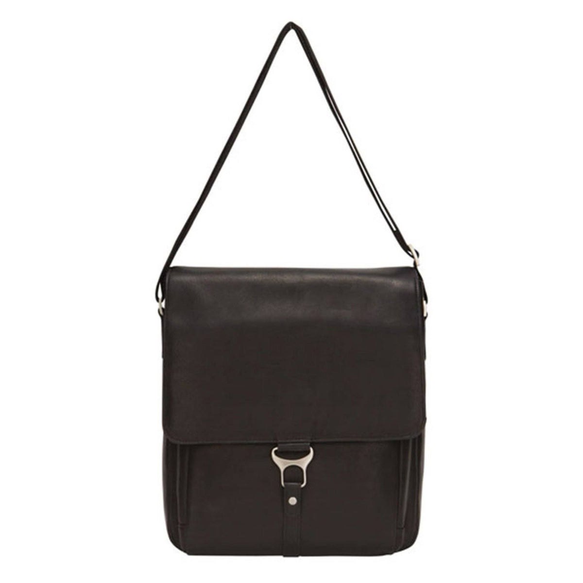 Black Leather 15-inch Laptop Messenger Bag Q36060