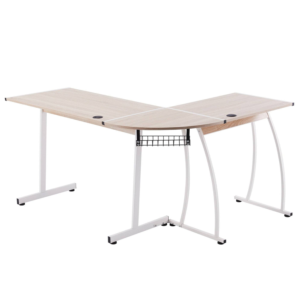 Oak L Shape Computer Desk with Cable Management A86844