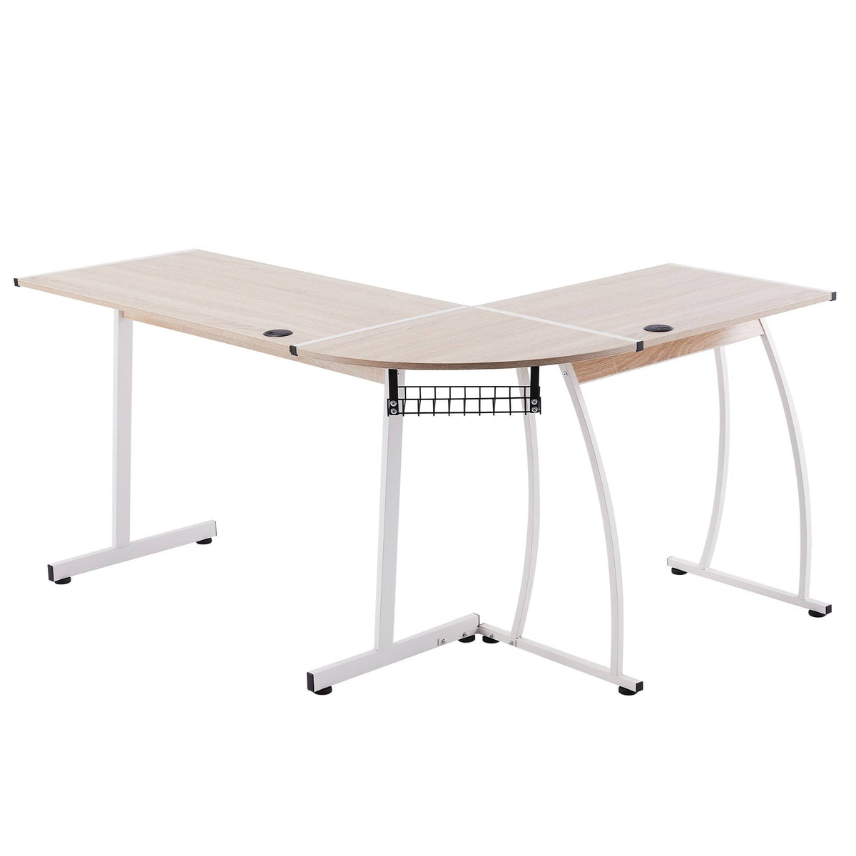 Oak L Shape Computer Desk with Cable Management A86844