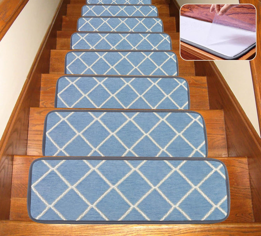 Washable Non-Slip Stair Treads Carpet with Rubber Backing 25.5x9.5 Inch 13 Piece Brown I8655