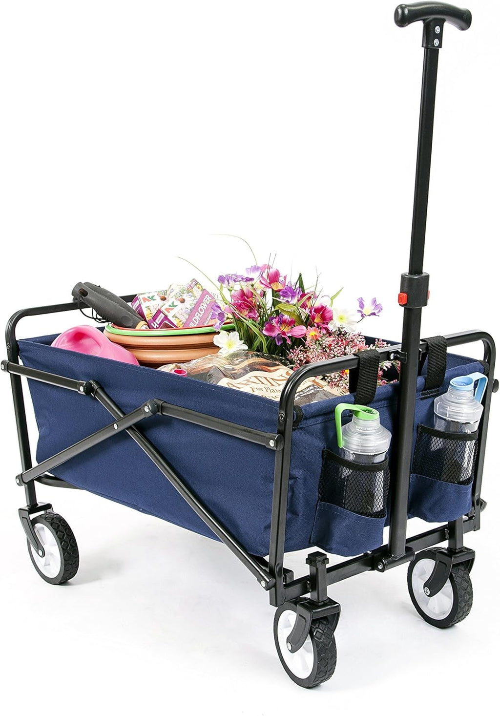 Folding Beach Wagon Collapsible Cart with Wheels Red N133