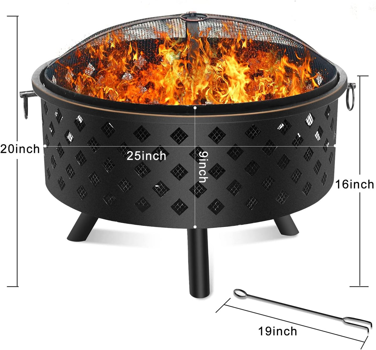 25 Inch Wood Burning Fire Pit with Spark Screen and Cover E560417