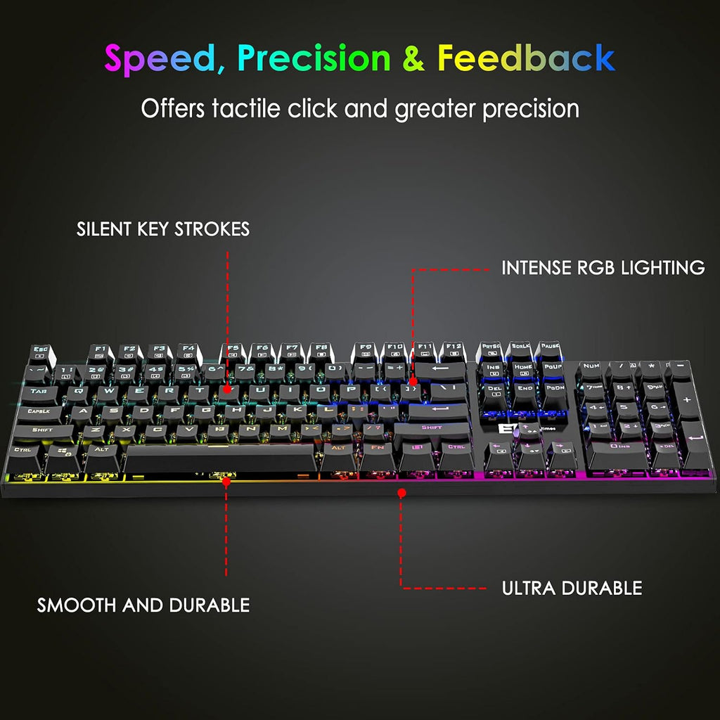 RGB Backlit 104 Keys Blue Switch Wired Mechanical Gaming Keyboard O250