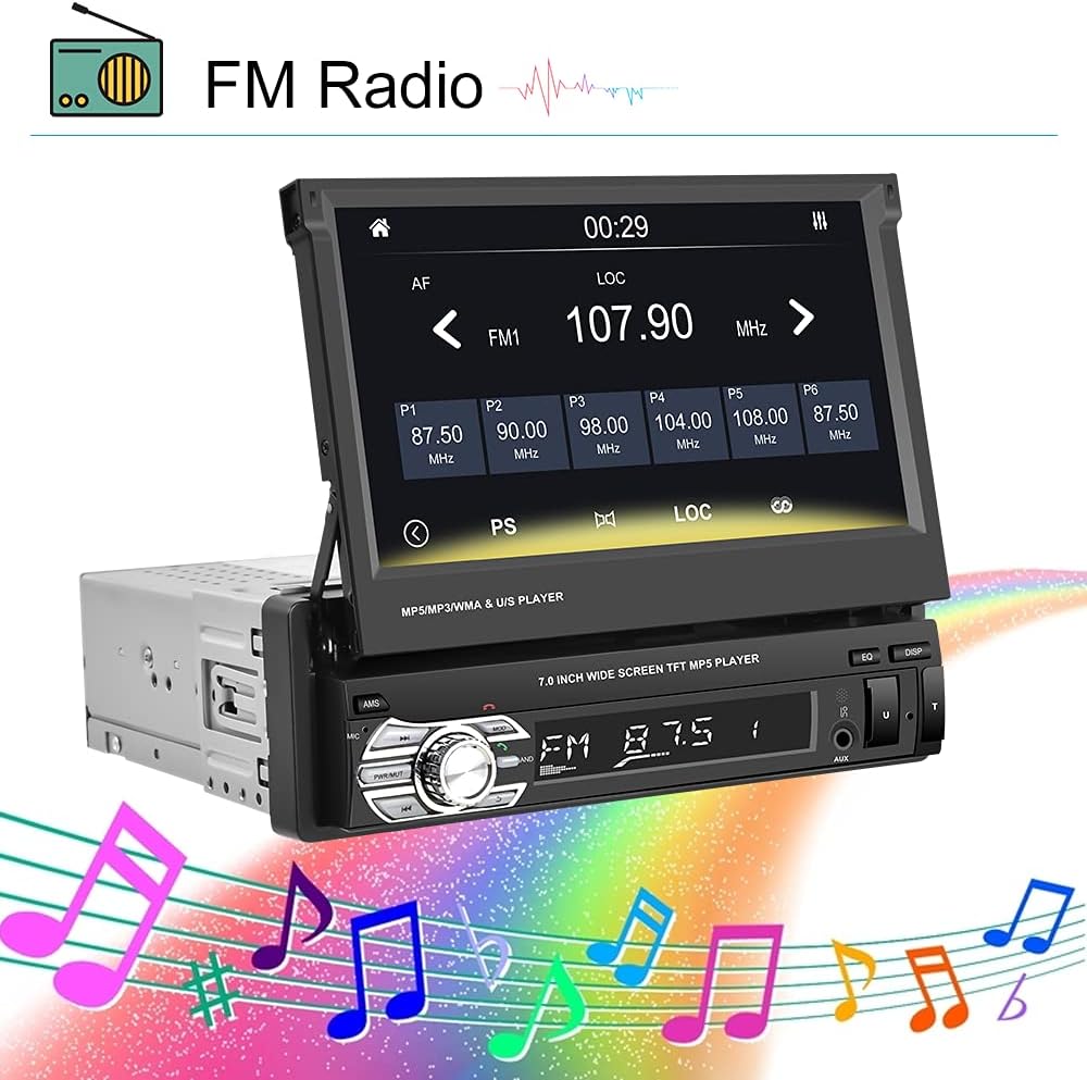 Single Din Car Stereo with CarPlay, 7 Inch Flip Out Touchscreen Car Radio, Bluetooth FM G850
