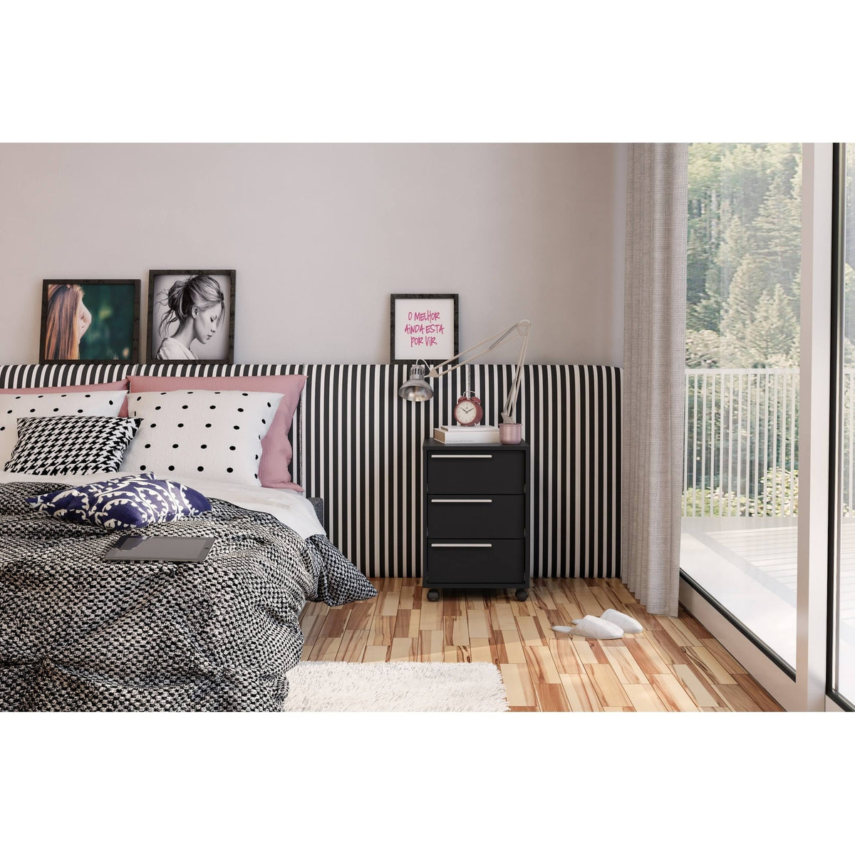 Black 3 Drawer File Cabinet S9419