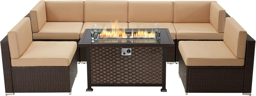 7 Pieces Outdoor Patio Furniture Set with Fire Pit Table J3140