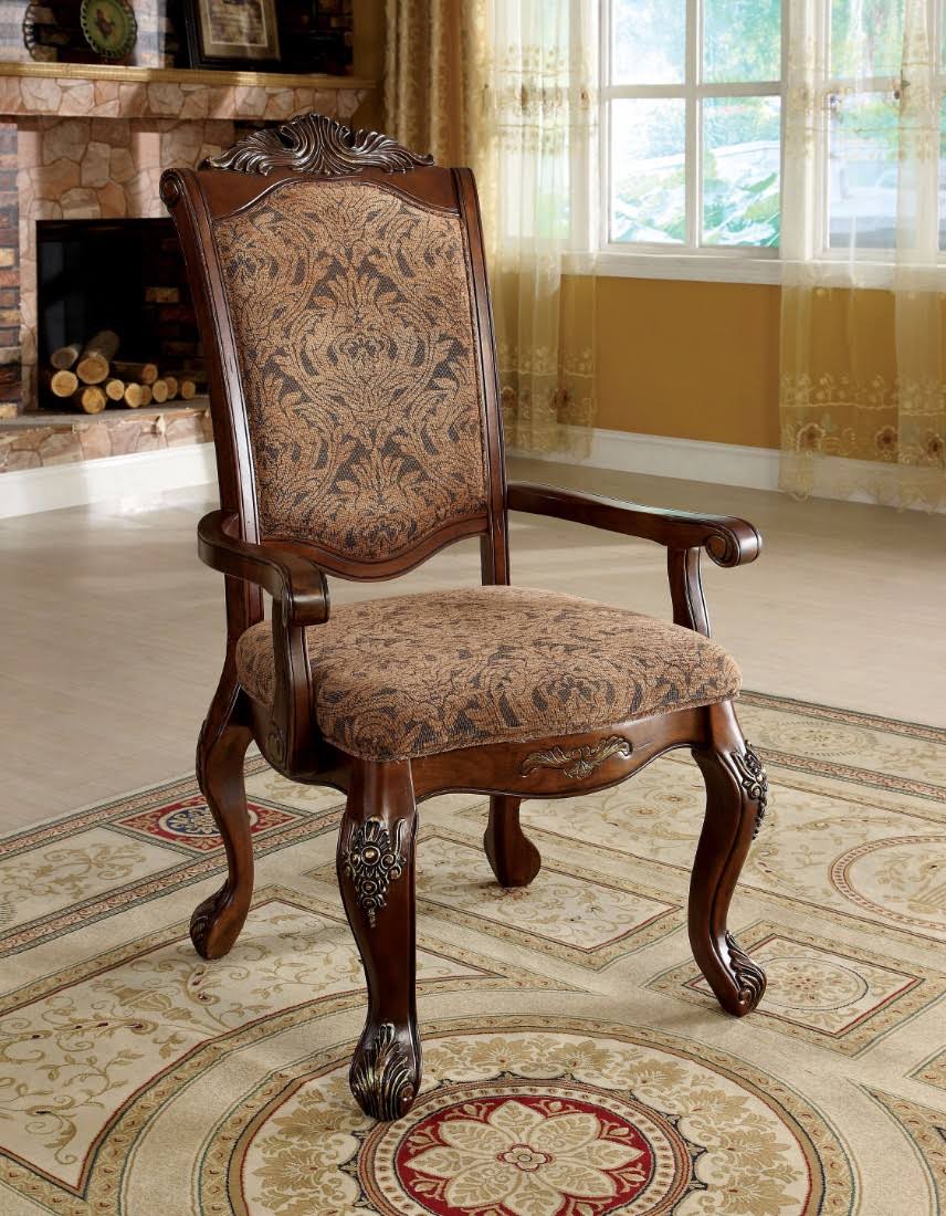 Antique Cherry Fabric Dining Arm Chair Set of 2 B64373