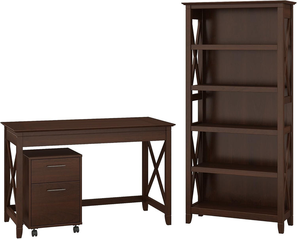 48W Writing Desk with 2 Drawer File Cabinet and 5 Shelf Bookcase N16205
