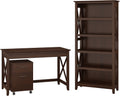 48W Writing Desk with 2 Drawer File Cabinet and 5 Shelf Bookcase N16205