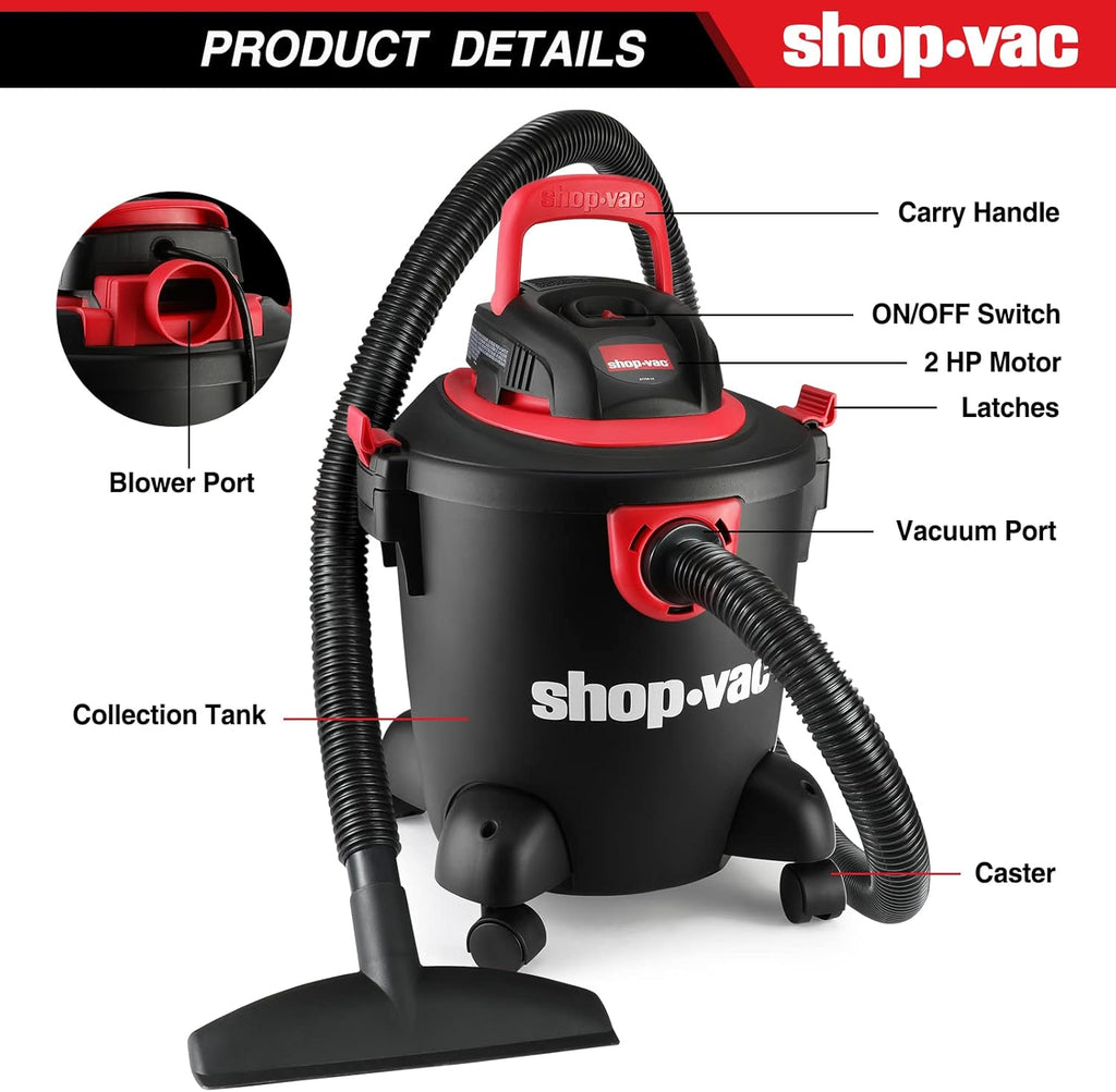 5 Gallon 2.0 Peak HP Wet/Dry Vacuum with Collapsible Handle C480